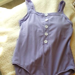 Ribbed purple button down henley one piece